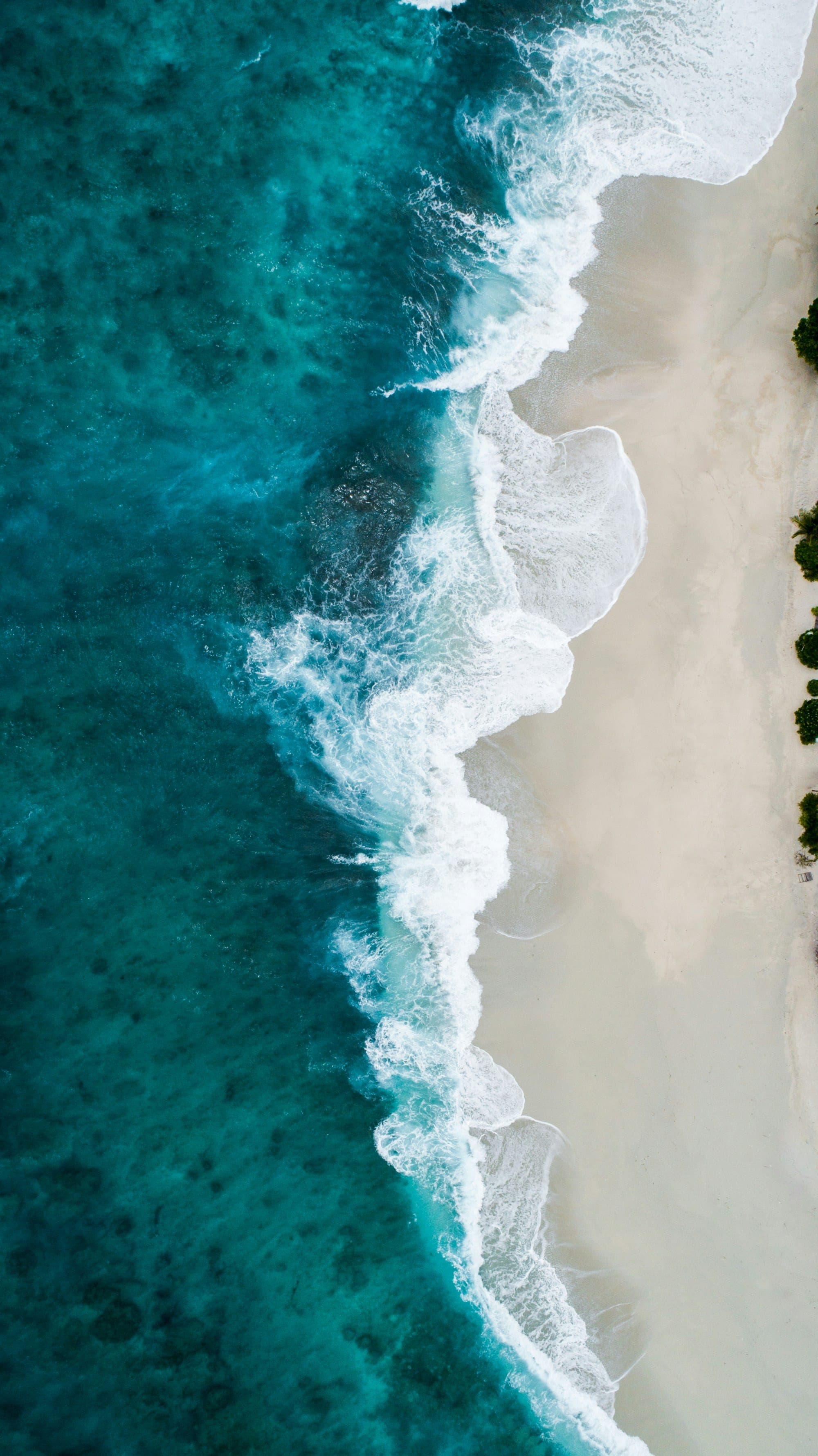 Waves meeting the shore, seen from above
